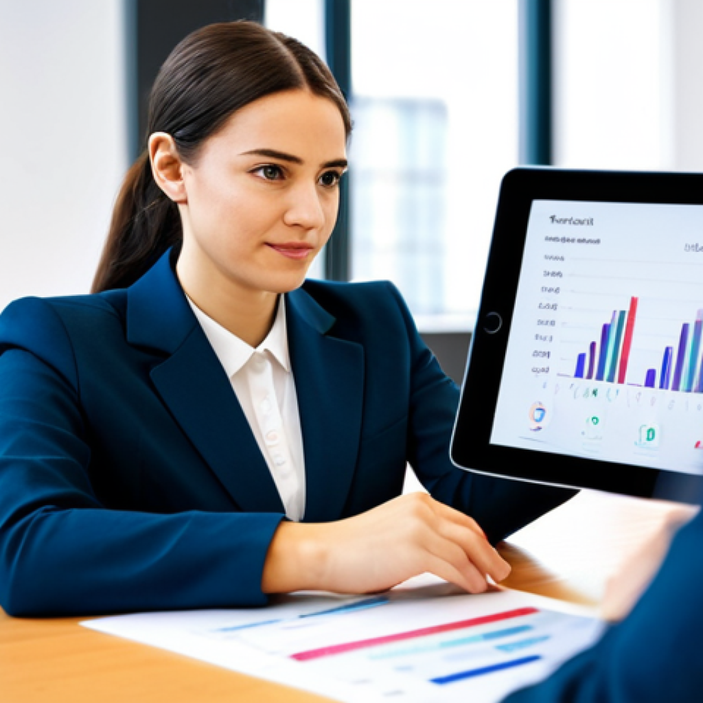 A professional content creator, a woman in a modest business suit, sitting at a modern desk, attentively looking at a digital tablet displaying abstract feedback graphs and poll results. In the background, subtly blurred, are digital representations of a diverse online community, symbolizing input. The scene is set in a bright, contemporary office space with warm, inviting light. Fully clothed, appropriate attire, safe for work, perfect anatomy, natural proportions, well-formed hands, professional photography, high quality, appropriate content, modest.