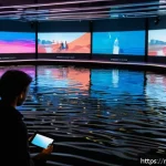 Home 20 관객 참여 창작의 글로벌 사례 분석 - A vibrant virtual art gallery in Amsterdam featuring diverse interactive digital artworks displayed ...