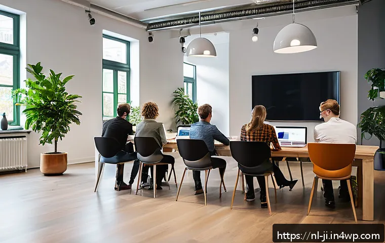 관객의 의견을 효과적으로 반영하는 기법 - A modern Dutch office setting with a diverse group of young professionals engaged in a lively worksh...